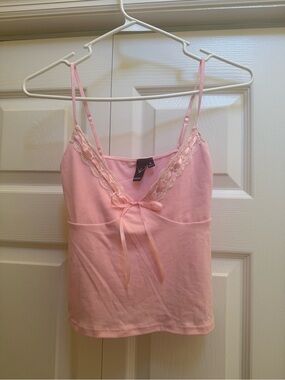 Windsor Pink Lace-Trim Camisole with Bow Detail